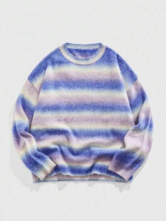 Street Life Pull ample à col rond rayé, manches longues, tricot lâche, automne