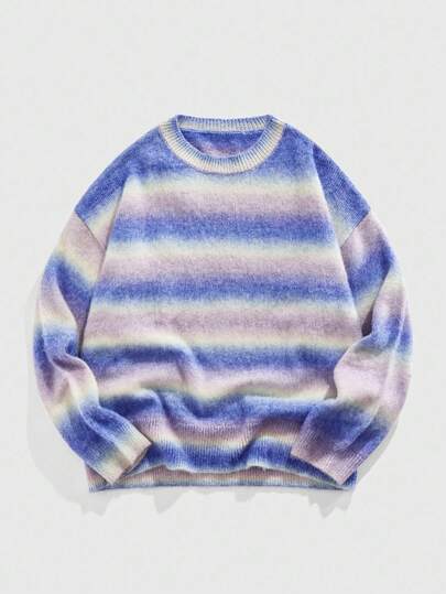 Street Life Men's Casual Striped Crew Neck Long Sleeve Loose Knit Sweater, Autumn