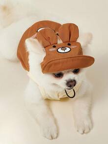 PETSIN 1 Sombrero de sol bordado con oso marrón lindo 3D para perros y gatos mascotas, con diseño transpirable y de oreja expuesta - Marrón - Ver 9