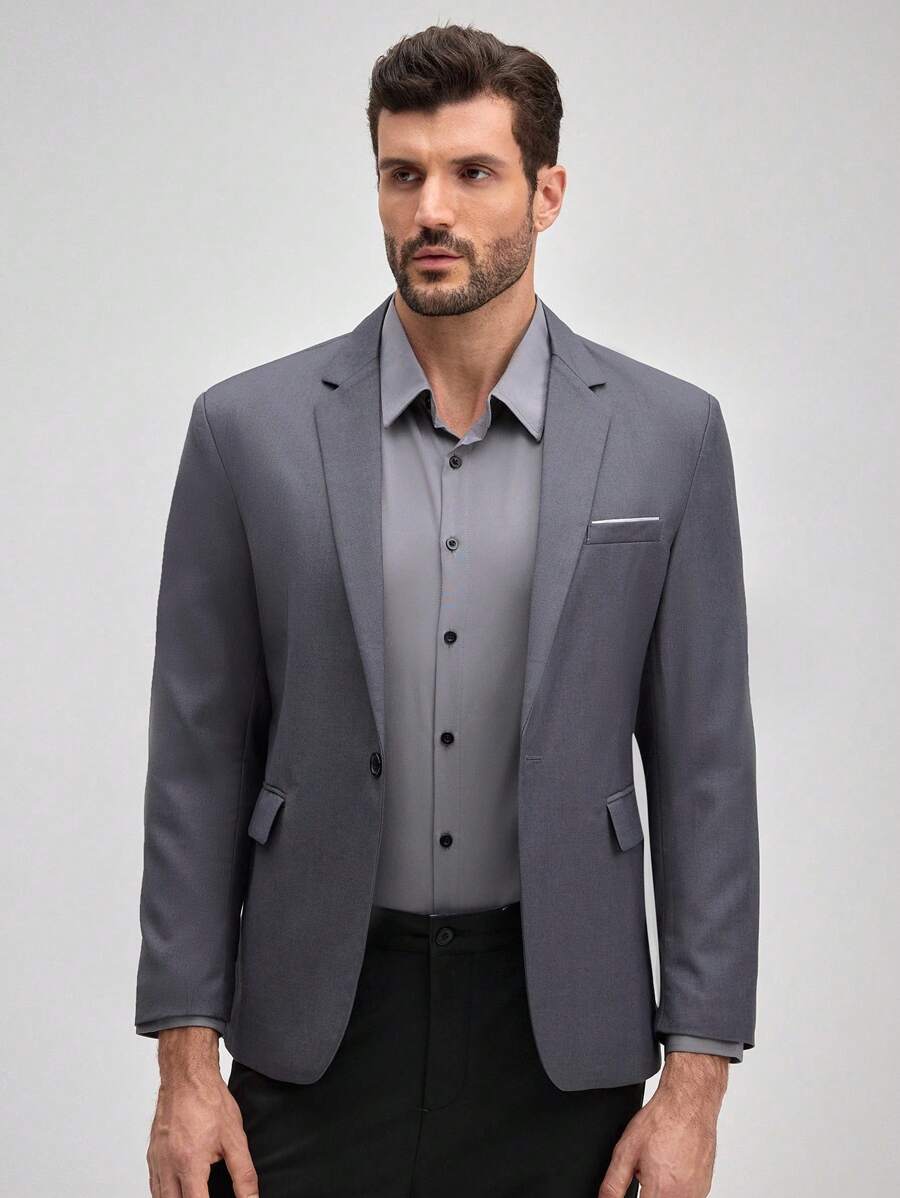 OFFICEAU Men's Notch Lapel Single Button Business Formal Suit Blazer, Elegant High-End, Suitable For Weddings, Ceremonies, Holiday Events, Formal, Fall, Winter, Old Money