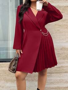 Calvaya Đầm Giáng sinh cỡ lớn dành cho nữ, màu trơn, cổ ve áo, tay dài, gấu xếp ly, kiểu dáng thường ngày, thích hợp đi làm, chất liệu vải mùa thu cho nữ, đầm màu đỏ tía cho nữ, đầm tay dài thanh lịch, đầm màu đỏ rượu vang. - Màu Đỏ Sâu - Xem 6