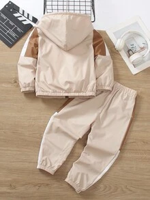 SHEIN Genkimix Kids 2 件套休闲运动羊毛连帽衫和裤子，适合日常穿着、上学、运动、户外活动、秋冬季