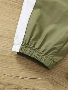 SHEIN Genkimix Kids 2pcs Set Casual Sports Fleece Hoodie Jacket And Pants, Suitable For Daily Wear, School, Sports, Outdoor Activities, Autumn/Winter Fall - Army Green - View 4