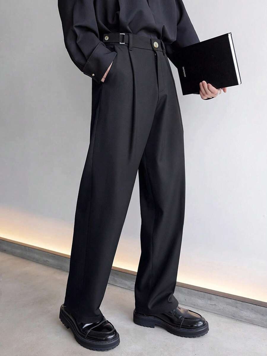 Manfinity Mode Men's Suit Pants, Casual Straight-Leg Fashion Versatile Suit Pants, Black Dress Pants - Black - View 1