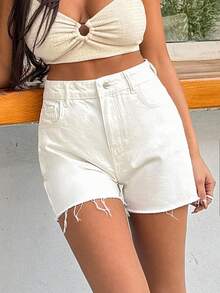 EURMUSE 100%Cotton Mini White Short Raw Edge With Back Label - White - View 5