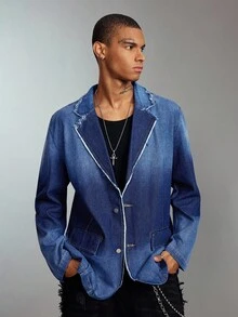 ROMWE MEN Men's Casual Distressed Denim Jacket, Suitable For Spring/Summer , Fall - Black - View 4