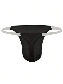 男士透明冰丝性感丁字裤内裤 - 黑色 - 查看 2