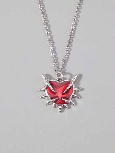 1pc Gothic Retro Heart & Thorn Pendant Necklace, Perfect Gift For Women & Men