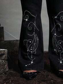 Flirla Plus Size Jeans Punk Western Pants Cowgirl Pants Graphic Jeans Cowboy Pants For Women Goth Pants - Black - View 3