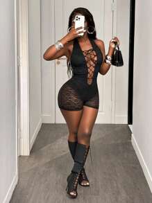 BamGleam Halloween Women Unitards - Black - View 1