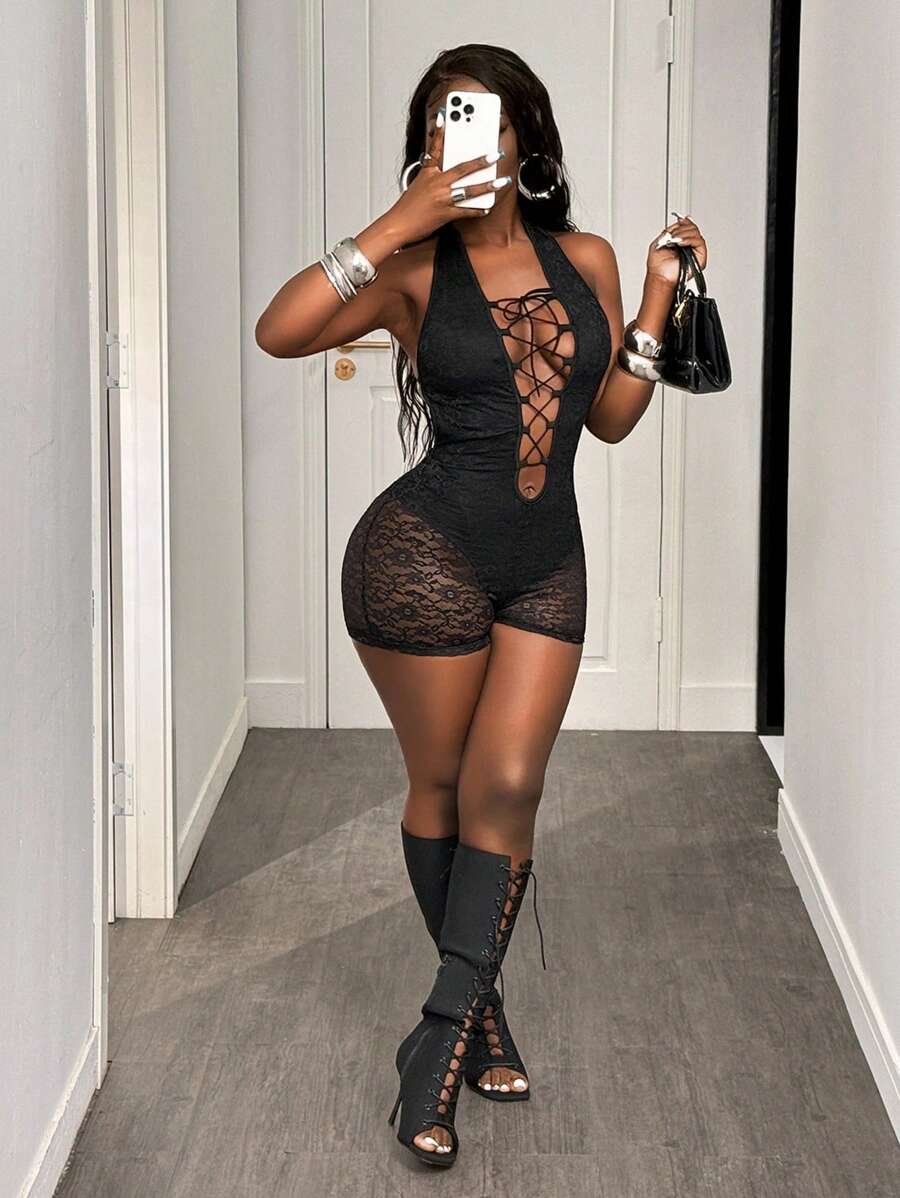 BamGleam Halloween Women Unitards - Black - View 1