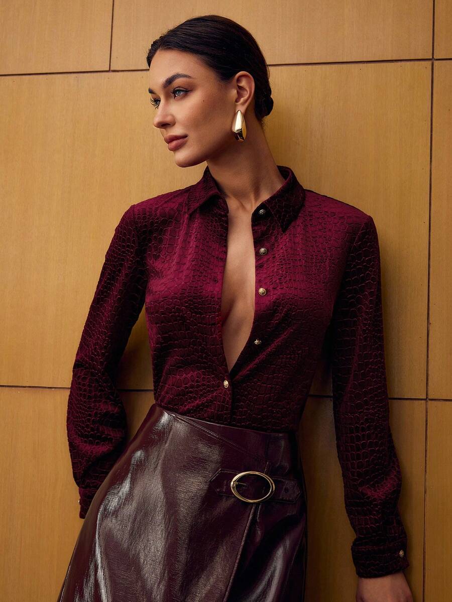 MOTF PREMIUM VELVET JACQUARD ELASTIC BLOUSE, AUTUMN/WINTER