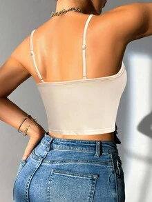 Allurite Women's Ruffle Mesh Patchwork Tie-Front Camisole