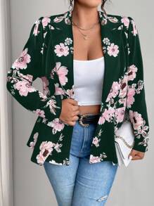 Elenzga Plus Size Floral Printed Blazer, Casual & Business Commute Fall Cloth For Women Autumn - Dark Green - View 6