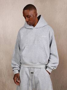 SUMWON Drawstring Hoodie With Centre Pocket And Ribbed Cuffs Plain - Dark Grey - View 1