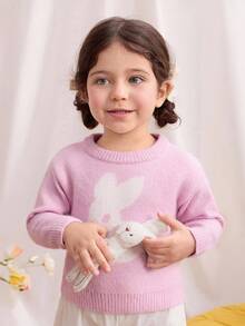 Blossori Baby Girls' French Elegant Rabbit Pattern Crew Neck Sweater Fall Winter - Multicolor - View 3