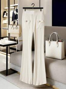 Franclia 女士纯色针织紧身裤 - 白色 - 查看 2