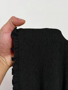 Sunspun 大码女式休闲无袖荷叶边上衣，夏季 - 黑色 - 查看 5