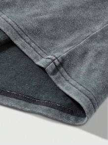 Manfinity EMRG 男士圆领短袖字母印花简约 T 恤，休闲日常 - 深灰色 - 查看 5