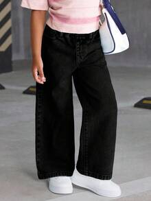 SHEIN Quần jeans nữ mới về, kiểu dáng thường ngày, đa năng, chất liệu denim bạc màu vintage, ống đứng, thoải mái cho mọi mùa. - màu đen - Xem 3