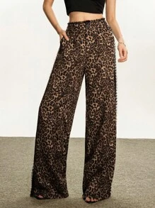 INAWLY Y2K Style Leopard Print Lace Trim Casual Pants Fall Cloth For Women - Multicolor - View 4