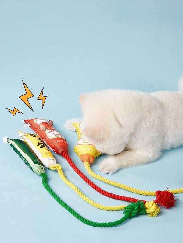 PETSIN Pet Sound Paper Toys, Cat And Dog Chew Toys, Simulated Snacks And Sauces, Four Kinds Of Sauces, Simulated Ketchup, Simulated Salad Sauce, Simulated Mayonnaise, Simulated Mustard Sauce, Dog Decompression And Boredom Relief Toys, Oxford Cloth Toys