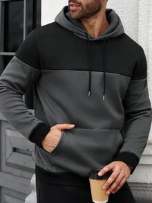 Manfinity CasualCool Herren Große Größen Lässiger Alltags-Pendler Sport Kontrast Farbe Tasche Kordelzug Kapuzenpullover Sweatshirt, Herbst/Winter