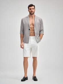 OFFICEAU Men's 7/8 Sleeve Casual Suit Jacket, Korean Stylish Relaxed Fit Blazer, Old Money