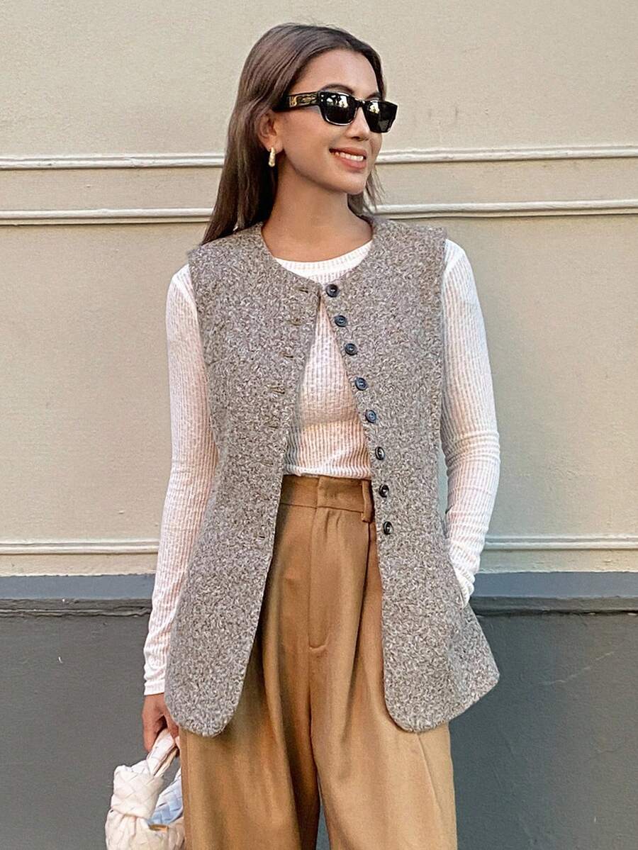 DAZY Veste sans manches avec taille cintrée pour le jardinage, veste décontractée. Veste ajustée et élégante pour femmes - Gris - Voir 1
