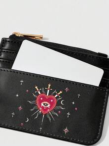 ROMWE Fairycore 1pc Card Holder & Coin Purse With Moon, Love, Eyes Print - Black - View 5