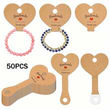 25/50/100pcs Heart Shaped Kraft Paper Jewelry Hanging Display Cards,Self-Adherent Show Cardstock Used For Packaging Ring Keychain Necklace Bracelet Hairband Earrings - Heart-shaped - View 14