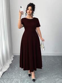 Elenzga 夏季时尚法式复古优雅露背蝴蝶结通勤连衣裙 大码酒红色连衣裙 大码优雅连衣裙 休闲长裙 大码蝴蝶结露背连衣裙 酒红色长款连衣裙 - 酒紅色 - 查看 6