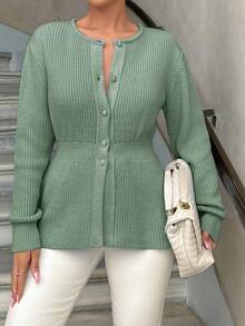 EURMUSE Knitwear Peplum Hem Cardigan With Fancy Buttons,Tall In Women,Cardigans,Long Cardigans Woman,Petite,Tall - Mint Green - View 2