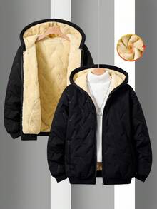 Vacaura Teens' Sherpa Lined Hooded Zip-Up Padded Coat, Fashionable Minimalist Design Suitable For Daily, Outdoor, Commuting Wear Fall Winter - Black - View 6