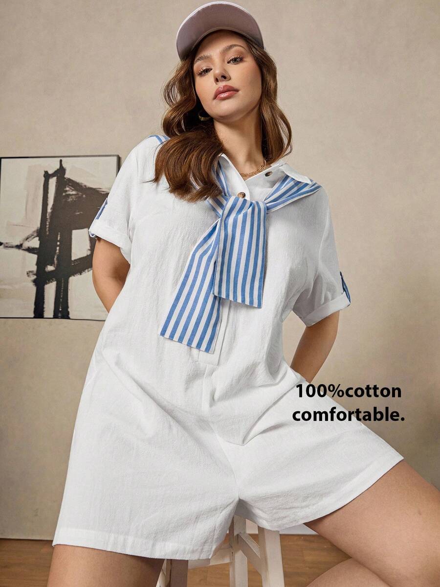 Zelara Plus Size Casual Commuter Striped Jumpsuit With Blue And White Shawl Suitable For Spring And Summer Outings High-Quality Fabrics Fall Clothes For Women Old Money Style Women Going Out Tops For Women - Blue and White - View 1