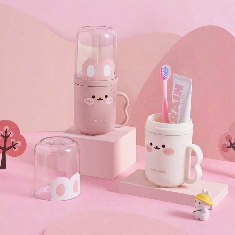 A Odorless Travel Toothbrush Box And Mouthwash Cup Set - Portable, Plastic Toothpaste Cup, Cute Rabbit Design, Bathroom Mouthwash Cup, Space-Saving Hygiene Solution For Carry-On, Suitable For Business Travel And Vacation - Multicolor - View 1
