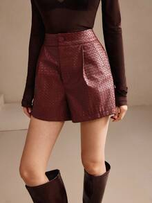 Anewsta Damen Burgunder PU geprägtes Leder Taschen Elegante Business Shorts, Herbst/Winter