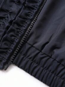 DAZY جاكيت كاجوال فضفاضة للنساء بياقة منقلبة وأكمام مربعة ومطاطية في الخصر، تصميم كشكش وتباين ألوان مناسبة للخريف والشتاء