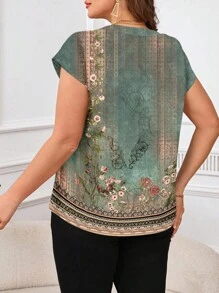 SHEIN Clasi 大码女式花卉印花短袖衬衫 - 彩色 - 查看 2