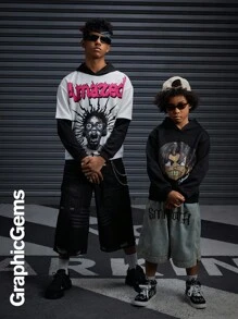 SHEIN Coolqubz Zweiteiler Hoodie Langarmsweatshirt mit Blitz-Motiv für Teenager Jungen - Schwarz und Weiss - Übersicht 11