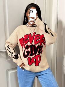 BamGleam Women's Casual Loose Fit Colorblock Pullover Knit Sweater, Winter - Beige - View 4