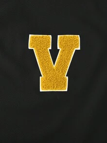 Aesthetic Post Men's Casual Loose V-Neck Sweatshirt, Varsity, Y2k Jersey, Men Street Wear, Fall, Long Sleeve Top - Black - View 4