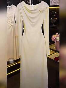 Franclia Váy suông cổ xếp nếp họa tiết hoa thanh lịch dành cho nữ, phong cách Pháp sang trọng - Màu be - Xem 1