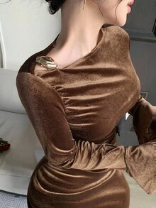 DAZY Vestido midi de unicolor elegante con abertura para mujer, otoño