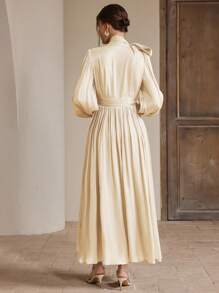 Anewsta Women's Long Dress With Waist Ruched Shiny Elegant, Versatile Design For Spring And Autumn - Apricot - View 2