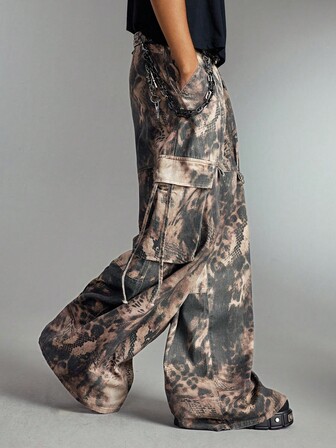 Street Life Jeans cargo ample à jambes larges avec imprimé camouflage serpent pour hommes