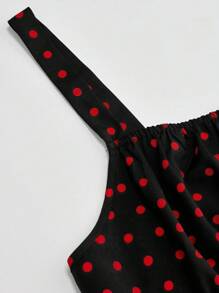 SHEIN Clasi 女式大码圆点无袖方领褶饰休闲夏季连衣裙 - 彩色 - 查看 4