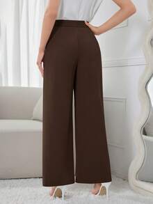 Modelyn Women's Solid Color Wide Leg Pants, Suitable For Commuting - Coffee Brown - View 2