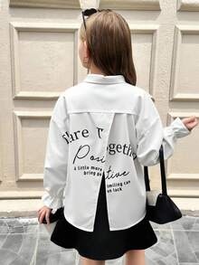 SHEIN Tween 女童休闲宽松雪纺衬衫，后开衩，带花卉图案