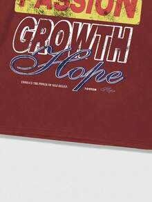 ROMWE MEN Street Life 休闲圆领长袖男士T恤，适合日常穿着、春夏季和秋季 - 紅色 - 查看 4